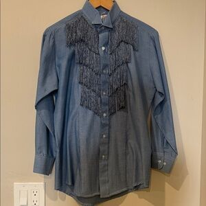 1980’s Denim Fringe Button Down Shirt awesome for festivals